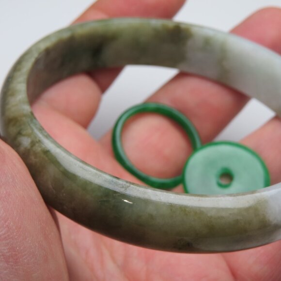 "Extra Large Natural Jade Bangle + Jade Ring & Donut 68-70mm" - Picture 3 of 3